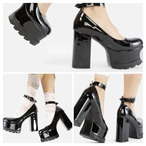 Dolls Kill Lamoda Mary Jane Platform Womens 8 Black Vegan Patent Leather Goth